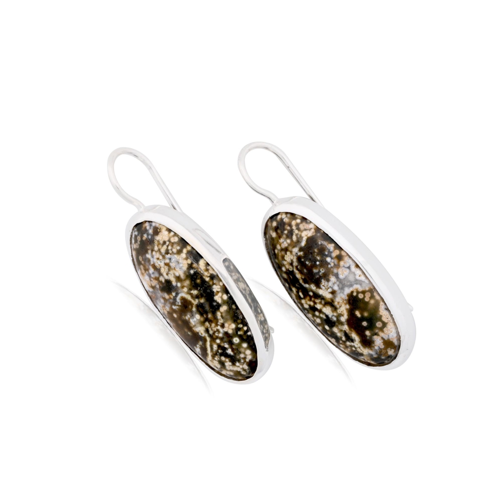 Natural Ocean Jasper Oval Shape Dangle Sterling Silver Women Earring