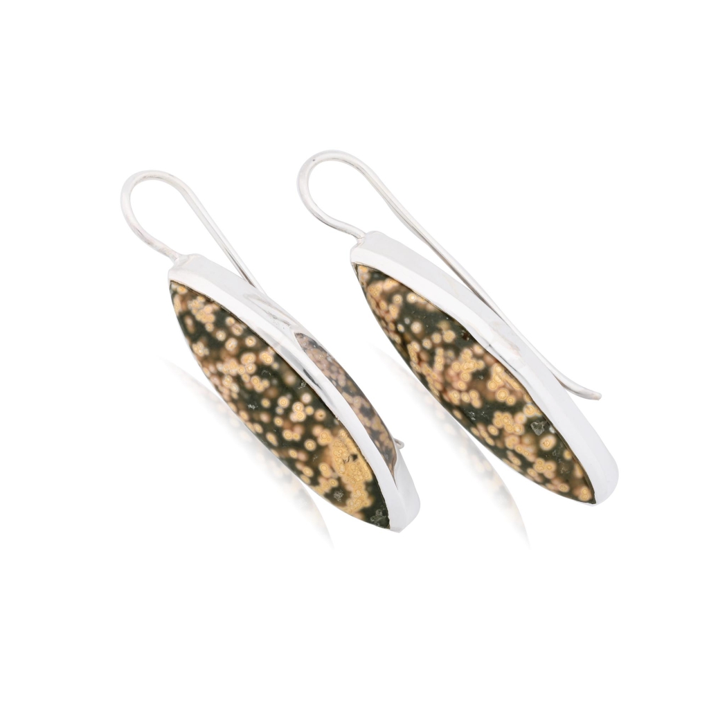 Natural Ocean Jasper Marquise Shape Dangle Sterling Silver Women's Earring