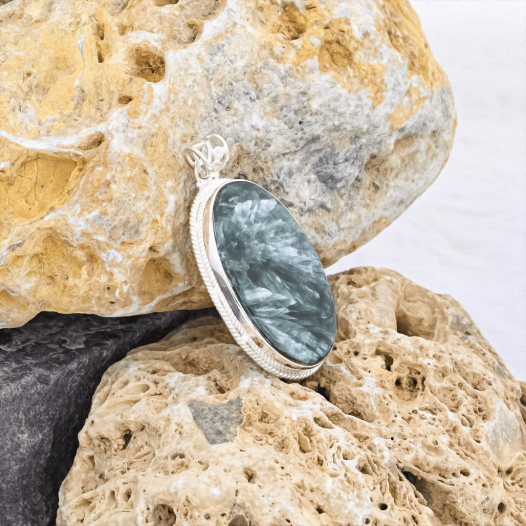 Natural Green Seraphinite Cabochon Sterling Silver Women Pendant
