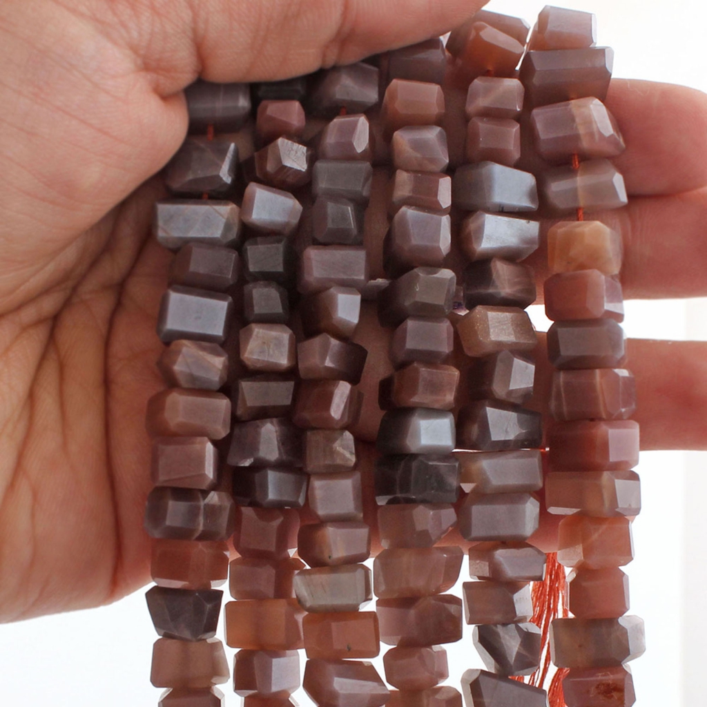 Natural Chocolate Moonstone Faceted Tumble 7-10mm Handmade Beads