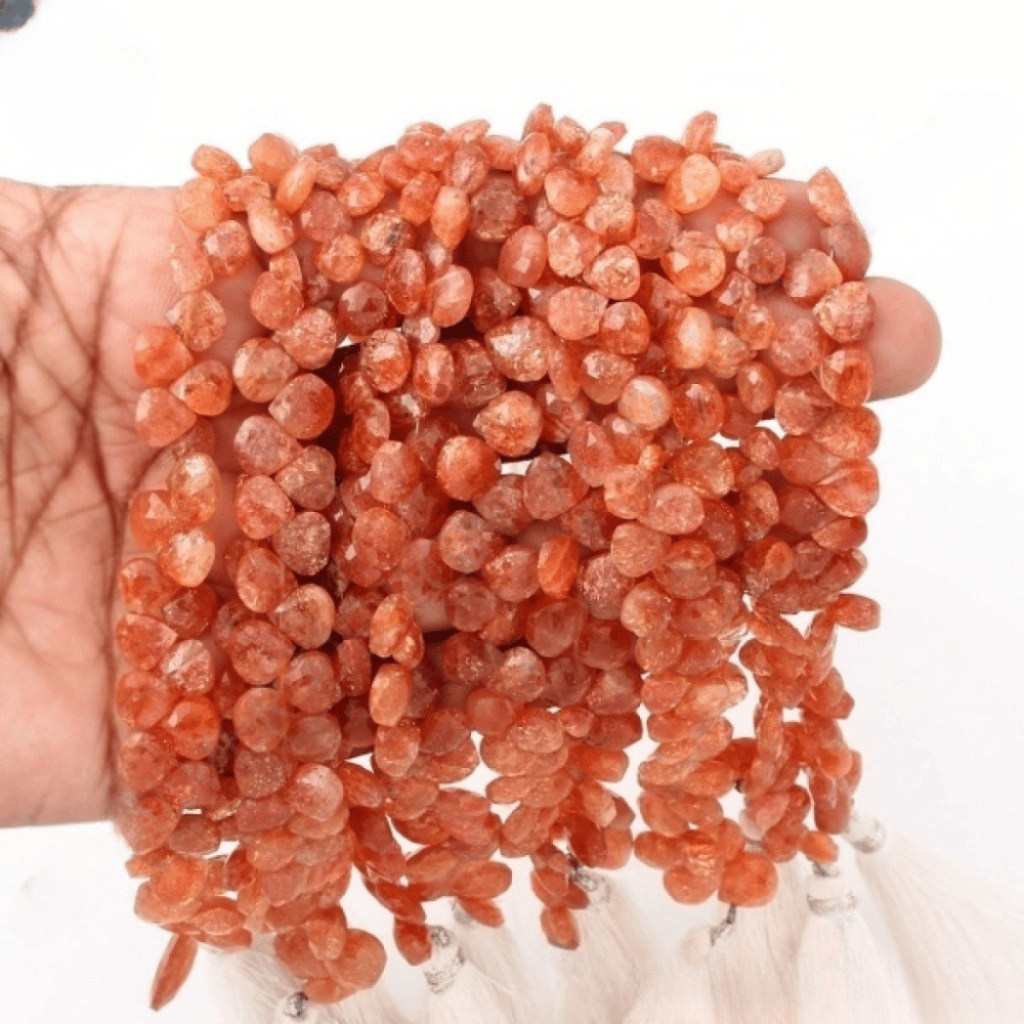 Natural Sunstone Beats, Faceted Beads, 6-8.5 mm Approx.