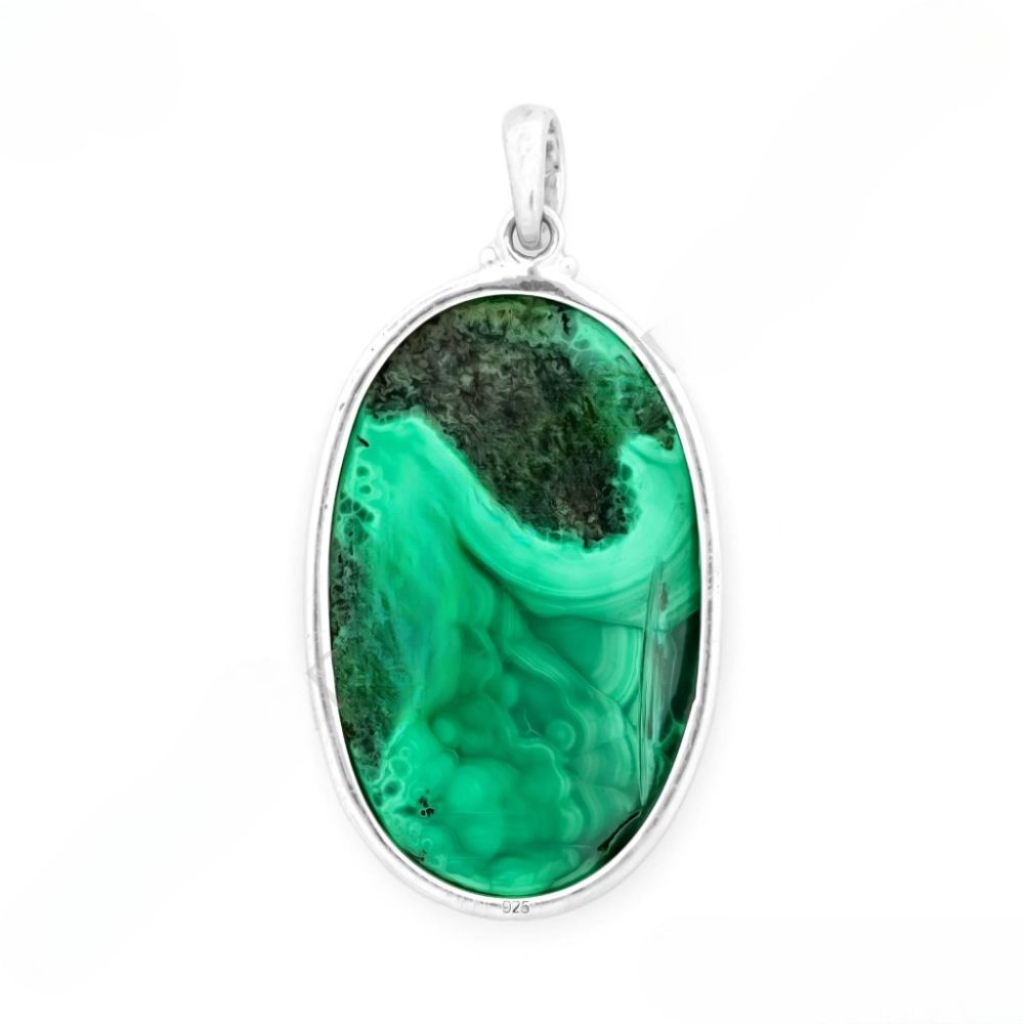 Natural Green Malachite Oval Sterling Silver Pendant Jewellery
