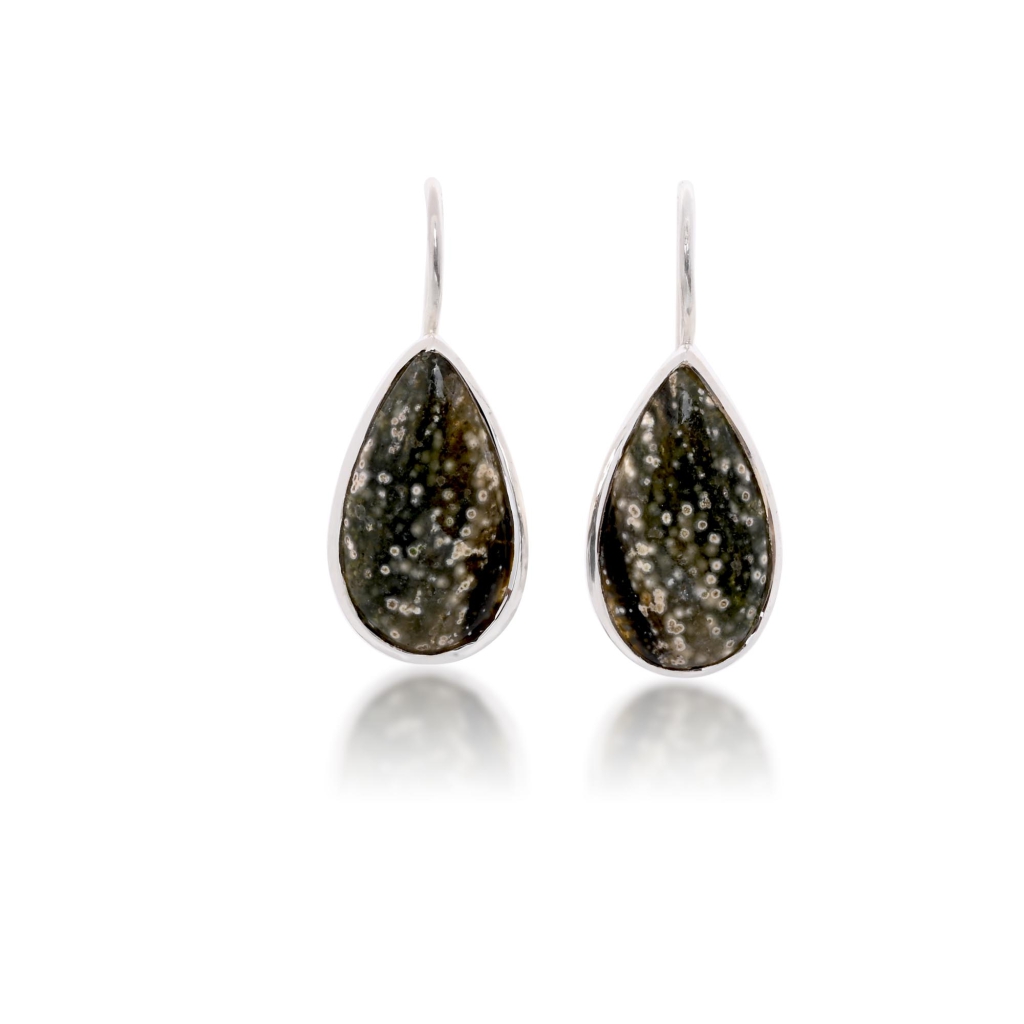 Natural Ocean Jasper Pear Shape Dangle Sterling Silver Women's Earring